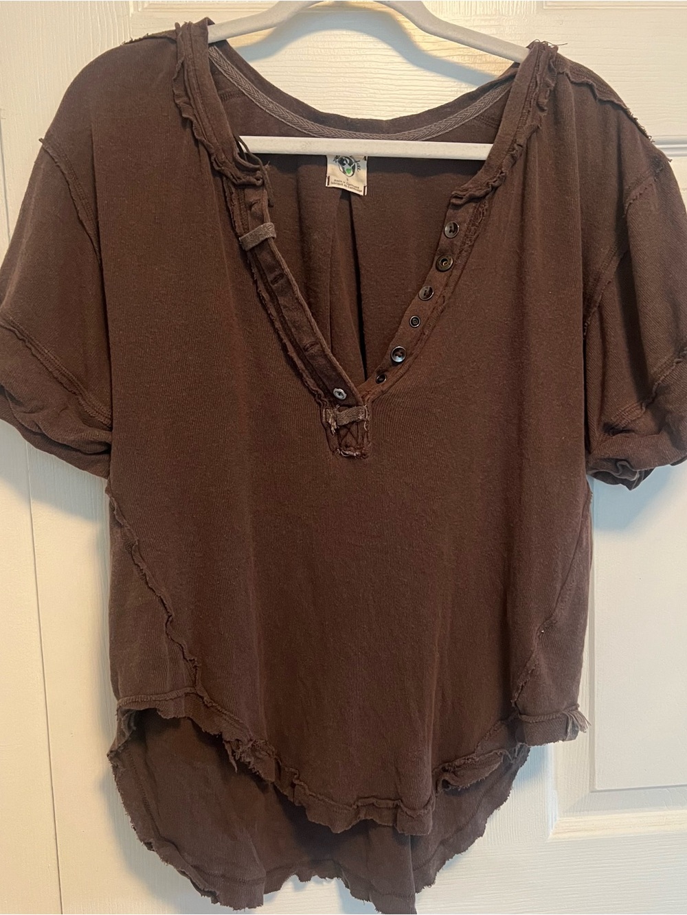 We The Free Washed Brown Short-Sleeve Henley Top - Picture 3 of 5